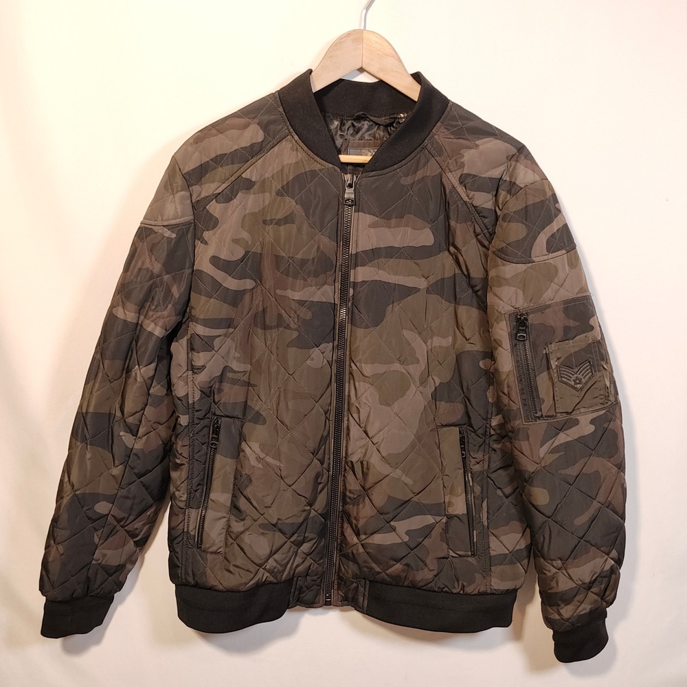 Calvin Klein Bomber Jacket Men's Large Camo Quilted Full Zip Military